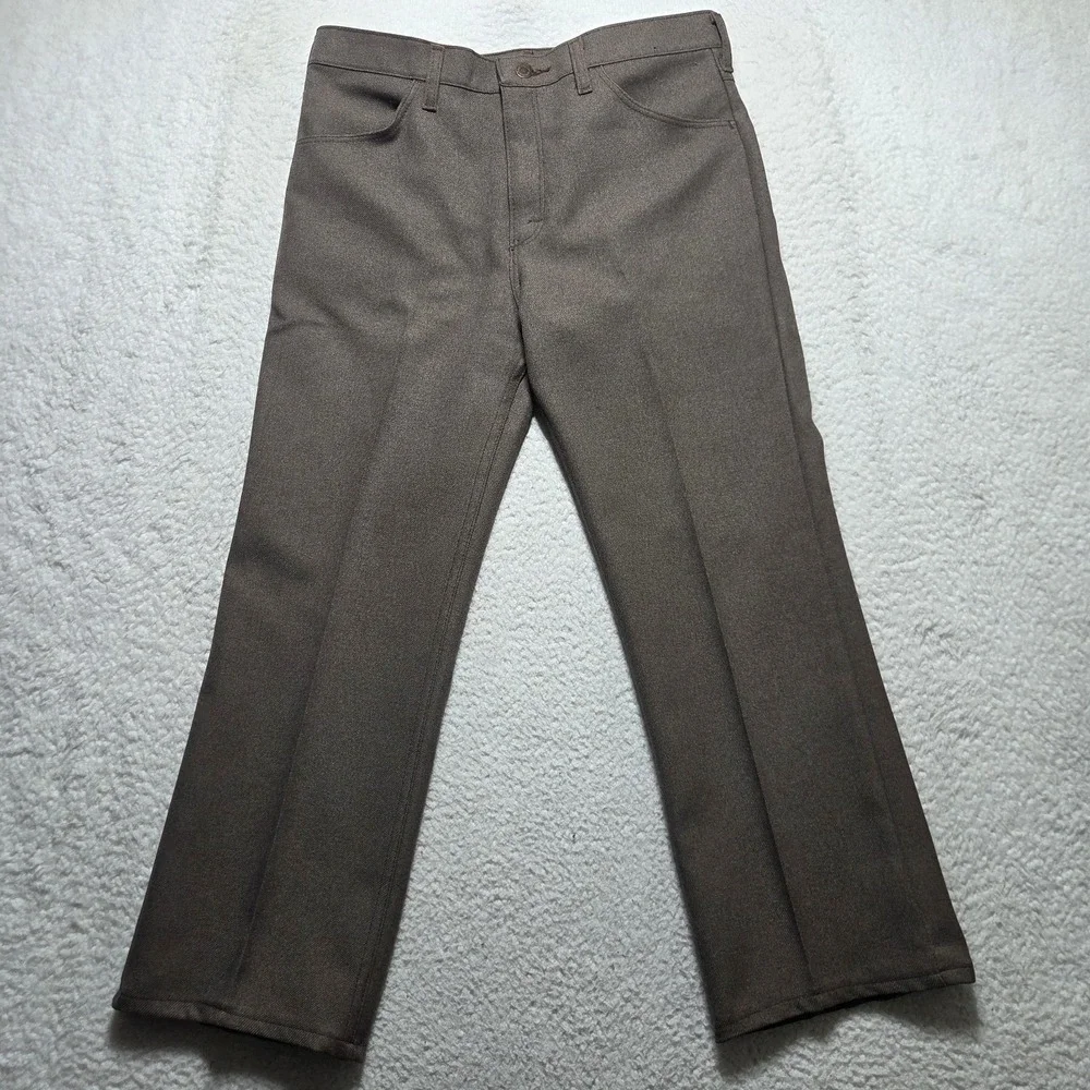 Vintage 70s Wrangler Pants 32x26 USA Made Brown Polyester Leisure Talon 42